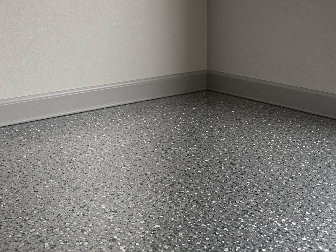 Flake epoxy at an unbranded floor corner
